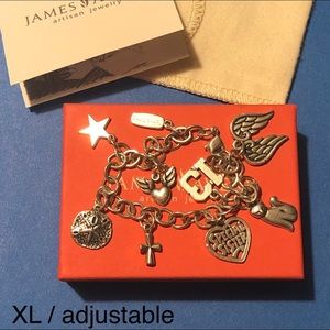 James Avery forged link charm bracelet & 9 charms